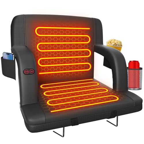 Suteck Dual-Sided Heated Stadium Seats for Bleachers with Back Support, Portable Heated Bleacher Seat with Backrest, 3 Heat Levels, 5 Pockets – Ideal for Outdoor Stadiums and Events - Black - color: 1pcs 25in Black
