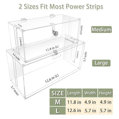 2PC Acrylic Plug Organizer Upgrade,Cable Management Box with Lock,Cable Organizer Box for Surge Protector Power Strip,TV Computer,Cable Wires of Home,Office,Child and Pet Proof