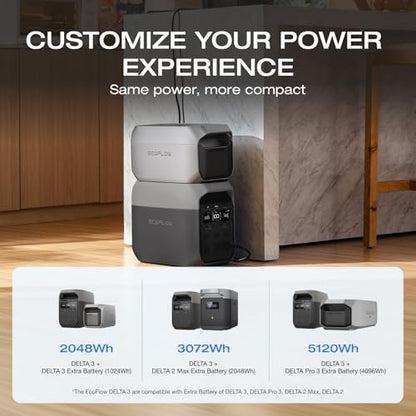EF ECOFLOW Solar Generator Delta 3 with 220W Bifacial Solar Panel, 1024Wh Portable Power Station, LFP Battery 1800W AC/100W USB-C Output, Full Charge in 56 Min for Home Backup Power, Camping & RVs - style: DELTA 3+220W