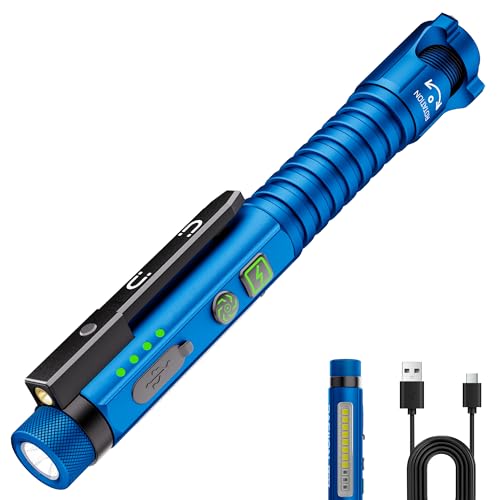 EDC Flashlight Rechargeable,800 Lumen Small Flashlight with Magnetic Clip & Base, 11 Modes LED Flashlight,Glass Breaker&Bottle Opener, USB-C Flashlight for Working,Home and Emergency - color: Blue