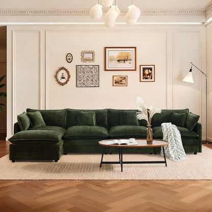 SoarFlash Chenille Sectional Sofa, Comfy L Shaped Modular Coush Sofa with Ottoman, Modern 4 Seat Couch Deep Seat Sofa Set for Living Room,Green - color: Green, size: 4 Seat+1 Ottoman