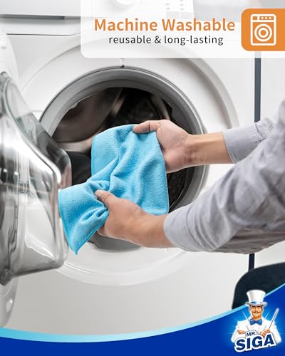 MR.SIGA Microfiber Cleaning Cloth, All-Purpose Microfiber Towels, Streak Free Cleaning Rags, Pack of 15, Sky Blue, Size 30 x 30 cm(11.8 x 11.8 inch) - color: Sky Blue
