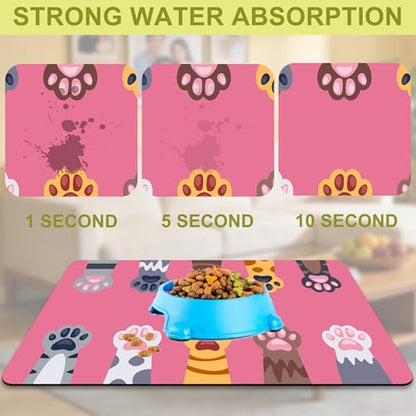 Cat Food Mat Pet Feeding Mat Paw 12" X 20" Non-Slip Super Absorbent, Dog Food Mat Pet Supplies for Floor (Pink) - color: Pink