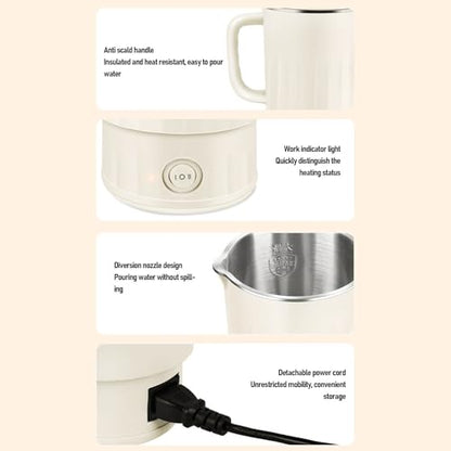 Travel Electric Kettle, 600ml Portable Hot Water Boiler, 600W Fast Heating with Smart Temperature Control for Trips, Camping, and Outdoor Use (US Plug, 110V)