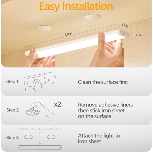 Motion Sensor Under Cabinet Lights, Magnetic Rechargeable Under Counter Closet Light, Wireless Night Light Bar Stick-On, 2-Pack, Warm White - color: Warm White, size: 8 inch