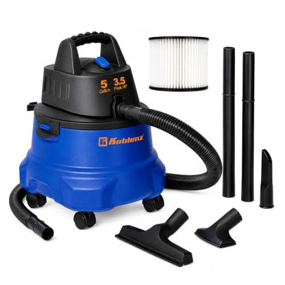 Koblenz WD-5 L2 Wet Dry Vacuum Cleaner, 5 Gallon Shop Vac 3.5 PHP, 3-in-1 Suction & Blower, Swivel Casters, Twist-N-Lock Hose, Large Vacuum Cleaners for Home, Workshop, Car, Blue/Black - size: 5 Gallon 3.5 HP