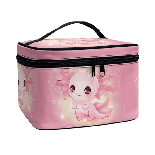 Flashideas Cute Axolotl Makeup Bag Skincare Bag Large Capacity Travel Toiletry Bag Easy to Take Can Hold Makeup Brushes Skincare with Handle for Jewelry, Lipstick, Cosmetic Box - color: Cute Axolotl 1