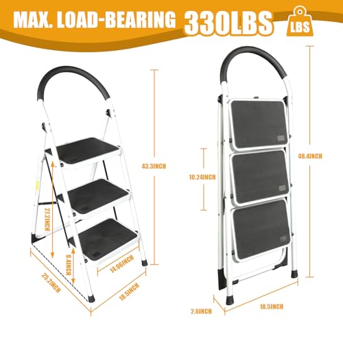 Big Red 3 Step Ladder, 400lbs Ergonomic Folding Stool with Anti-Slip Pedal, Step Stool with Padded Handle for Kitchen, Household, Offices, ATRJZ9023BR, Torin - style: 3 Step Ladder