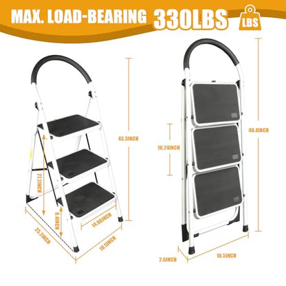 Big Red 3 Step Ladder, 400lbs Ergonomic Folding Stool with Anti-Slip Pedal, Step Stool with Padded Handle for Kitchen, Household, Offices, ATRJZ9023BR, Torin - style: 3 Step Ladder