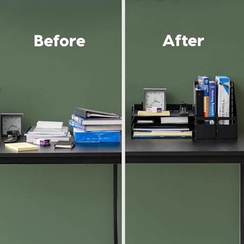 IRIS USA Metal Letter Tray Paper Organizer, 4 Pack, For Letter/A4 File Holder Paperwork Document, Stackable Desktop File Organizer Tray Paper Basket Rack for Office Supplies Home Work, Black - size: 4 - Pack, style: Tray
