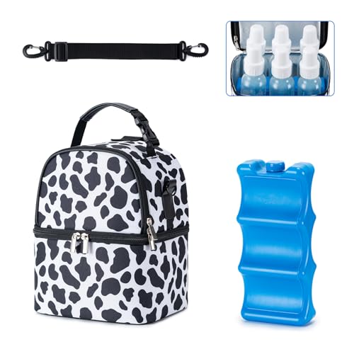 Breastmilk Cooler Bag with Ice Pack Fits 6 Baby Bottles up to 9 Ounce, Breast Milk Pump Cooler Bag with Shoulder Strap for Nursing Mom Daycare, Work, Travel - color: Cow