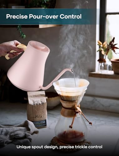 INTASTING Electric Kettles, Gooseneck Electric Kettle, ±1℉ Temperature Control, Stainless Steel Inner, Quick Heating, for Pour Over Coffee, Brew Tea, Boil Hot Water, 0.9L Pink - color: Pink