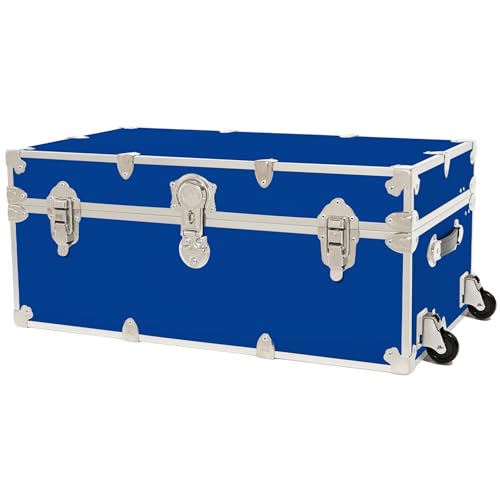 Rhino Trunk & Case Classic Large Trunk With Wheels 32"x18"x14", 1500+ lbs Capacity - Many Colors, Soft-Close Lid. Strong, USA Made Summer Camp Footlocker and Secure College Dorm Storage Chest - color: Royal Blue, size: 32" With Removable Wheels