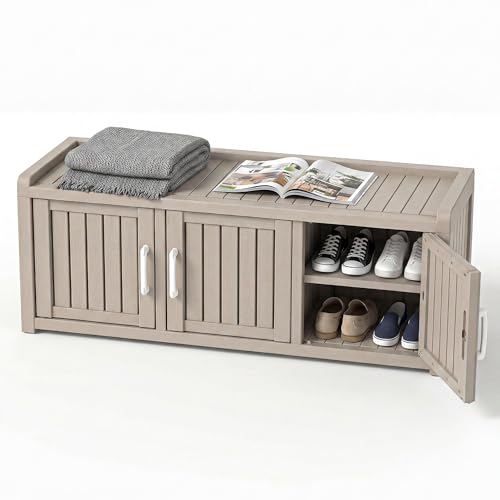 Shoe Cabinet for Entryway - Outdoor Waterproof UV-Resistant Shoe Storage Cabinet, Adjustable Shelves for Entryway, Bedroom, Hallway, Living Room(Grey) - color: Grey, size: 3 Doors