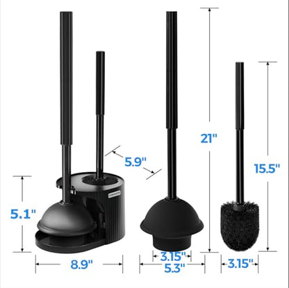 FORASTO 2Pack 2 in 1 Toilet Brush and Plunger Set, Extended Handle Plunger,Toilet Bowl Brush Plunger Set,Bathroom Cleaning Tools,Toilet Brush Plunger Combo,Cleaning Brush,Cleaning Supplies - color: Black