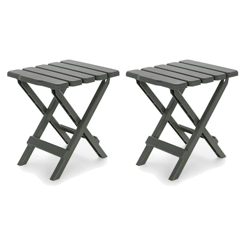 Camco Adirondack Portable Outdoor Camping Small Weatherproof Rustproof Durable Plastic Folding Side Table for Indoor and Outdoor Use, Sage (2 Pack) - color: Sage
