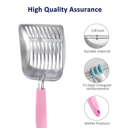 WePet Cat Litter Scoop, Aluminum Alloy Sifter, Kitty Metal Scooper, Deep Shovel, Long Handle, Poop Sifting, Kitten Pooper Lifter, Durable, Heavy Duty, for Litter Box - color: FLAT Aluminum \ #10 Pink Handle, size: Small