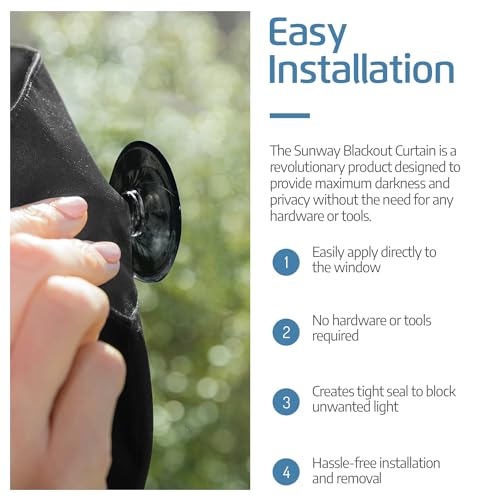 Portable Blackout Curtain with Suction Cups - Premium Easy Install Shade No Tools Required - Temporary Blinds, Perfect for Baby Nursery or Dorm Room - with Travel Bag (66” Long x 51” Wide)