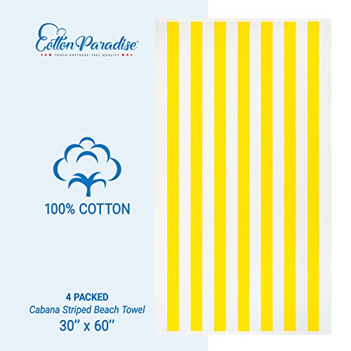 Cotton Paradise, Cabana Stripe Beach Towels 4 Packed, 30x60 inches Extra Large Pool Towels, Soft Absorbent Quick Dry, Yellow - color: Yellow