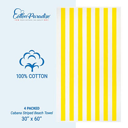 Cotton Paradise, Cabana Stripe Beach Towels 4 Packed, 30x60 inches Extra Large Pool Towels, Soft Absorbent Quick Dry, Yellow - color: Yellow