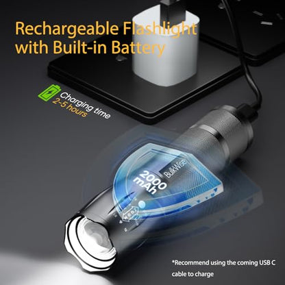 4 Pack Rechargeable Flashlights High Lumens, Bright 1 Mode Small Flashlight Powerful Tactical Flashlights Rechargeable, LED Flash Light Zoomable for Camping Hiking Emergency Gift