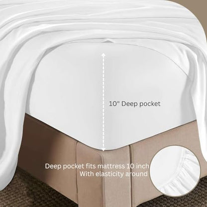 Luxury 4 Piece Rv King Sheet Set, Ultra Soft Microfiber Sheets with Deep Pockets, Fits Mattresses up to 15 Inches, 72" x 80", White Solid