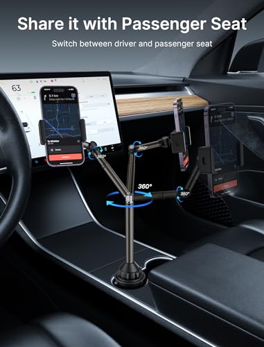 JSAUX Car Cup Holder Cellphone Mount, Metal Long-Arm Ultra Stable Phone Holder for Car Cupholders - Adjustable for iPhone 16 15 Pro Max 13 12 11, Samsung Galaxy S24 S23 Ultra, Google Pixel 9 Pro - color: ClipMount
