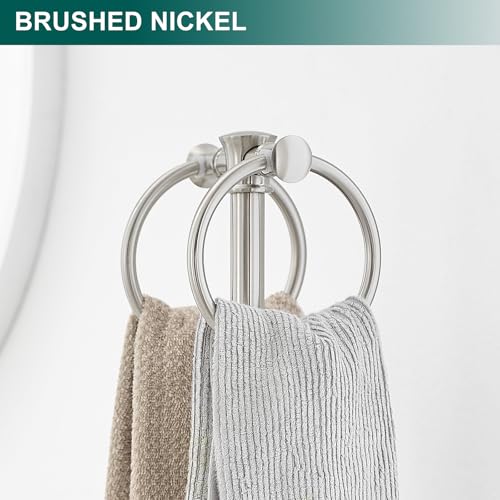 Hoimpro 17" Brushed Nickel Standing Towel Rack Bracket, Double Towel Ring Hand Towel Free Stand Holder Bathroom Hardware Accessories Set, Towel Bar for Bathroom Vanities and Kitchen Countertops - color: Brushed Nickel