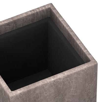 SIMPLIHOME Rockwood Cube Storage Ottoman with Tray - 17" Wide x 17" High Upholstered Vegan Leather Square Storage Ottoman in Distressed Grey Taupe, Contemporary Cube Ottoman with Serving Tray - color: Distressed Grey
