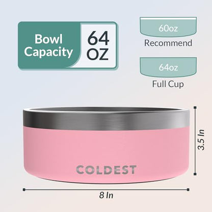 Coldest Dog Bowl - Anti Rust Metal, Non Slip, 3 Layers Insulated Stainless Steel Dog Bowls - Spill Proof & Heavy Duty - Water Bowl for Dogs, Cats & Pets, Dish Washer Safe (64 oz,Cotton Candy Pink) - color: Cotton Candy Pink, size: 64 oz