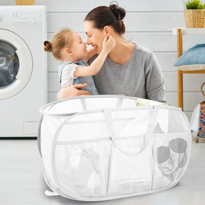 Collapsible Laundry Baskets, Upgrade Pop Up Laundry Hamper with Convenient Bags, Foldable Laundry Basket Mesh Light Weight, Easy to Carry Clothes Hampers for Laundry, Dorm, Toys, Travel White - color: White