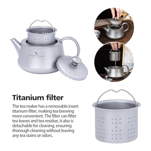 Boundless Voyage Titanium Kung Fu Tea Set with 3 Teacups Portable Camping Kettle Reusable Travel Coffee Tea Cup Set (Ti3119D-set) - color: Ti3119D-set