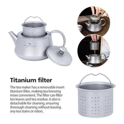 Boundless Voyage Titanium Kung Fu Tea Set with 3 Teacups Portable Camping Kettle Reusable Travel Coffee Tea Cup Set (Ti3119D-set) - color: Ti3119D-set