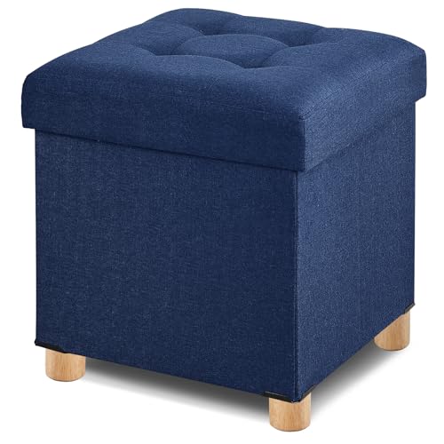 BRIAN & DANY Ottoman with Storage, Square Storage Ottoman for Dorm, Linen Folding Ottoman Foot Stool with Legs for Living Room and Bedroom, 17.7"x17.7"x20" - Blue - color: Blue, size: 17.7"x17.7"x20"