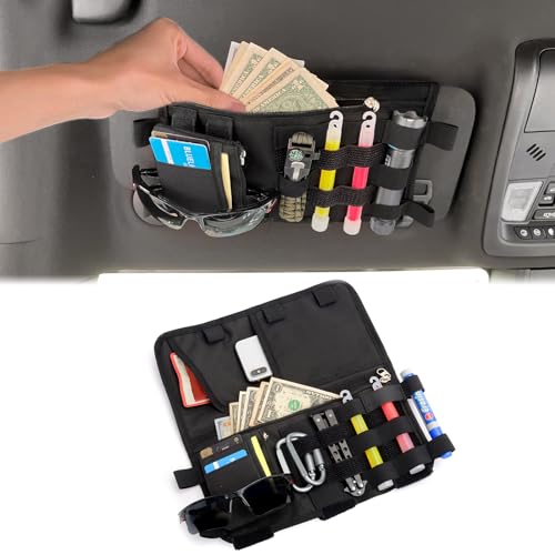 Molle Visor Panel Organizer, Tactical Car Sun Visor Cover Molle Webbing Compatible Elastic Slots Vehicle Visor Storage Holder Pouch for All Vehicle