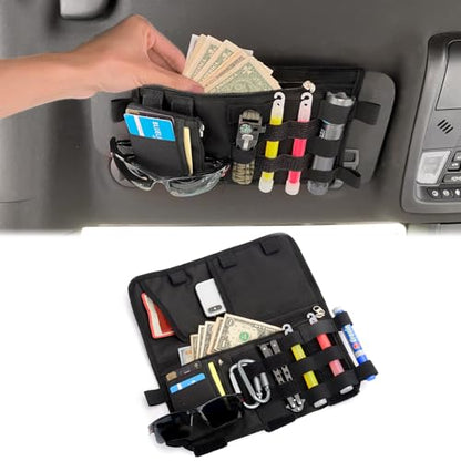 Molle Visor Panel Organizer, Tactical Car Sun Visor Cover Molle Webbing Compatible Elastic Slots Vehicle Visor Storage Holder Pouch for All Vehicle