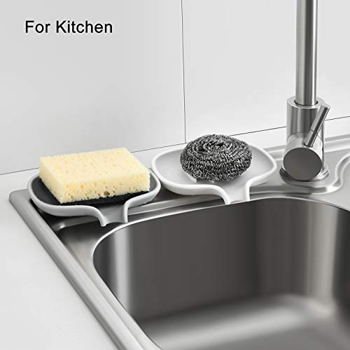 SUBEKYU Silicone Soap Dish for Bathroom,Bar Soap Holder for Shower with Draining Tray, Waterfall Soap Tray for Kitchen Sink, Set of 2 (White + Gray(Style 1)) - color: White + Gray(style 1)