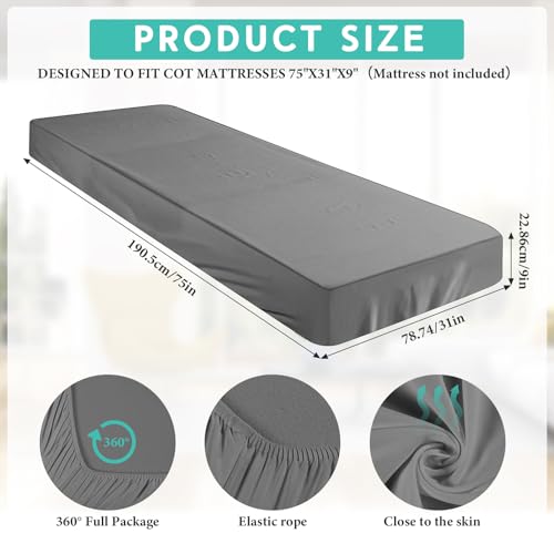 Baderke 75" x 31"x 9'' Cot Sheet (Sheet Only) Compatible with Narrow Twin Mattress Camp Bunk Beds RVs Microfiber Sheet for Bunk Guest Beds Army Cots Trifold Mattress(Dark Gray,2 Pack) - color: Dark Grey