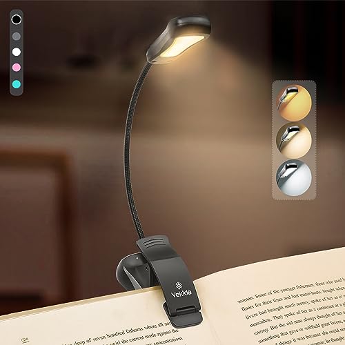 Vekkia/LuminoLite Rechargeable Book Light, Reading Lights for Books in Bed, 3 Colortemperature × 3 Brightness, Up to 70 Hours Lighting, Great for Readers, Travel (Black) - color: Black