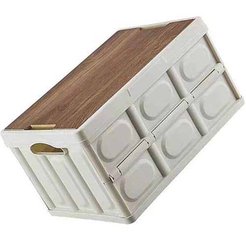 SUPVOX Outdoor Folding Storage Box with Lid Medium White Large Capacity Collapsible Clothes Organizer Storage Container for Camping and Car Trunk Use