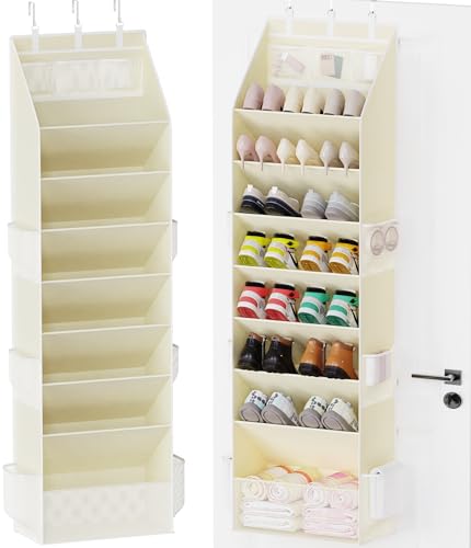 Criusia Shoe Storage, Over the Door Shoe Organizer, Hanging Closet Shoe Storage with Large Deep Pockets, Fits 16–24 Pairs of Sneakers, Sandals, Boots, Beige - color: Beige