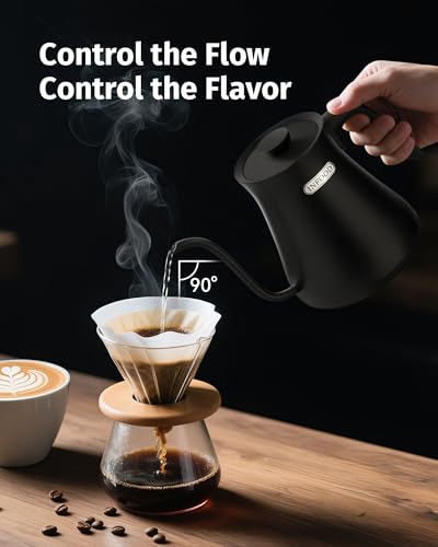 INFOOD 0.8L Gooseneck Electric Kettle, Precise Temperature Control for Pour Over Coffee & Tea, 1200W Fast Boiling Water, Auto Shut Off, Scheduling, Stainless Steel, Black - color: Black