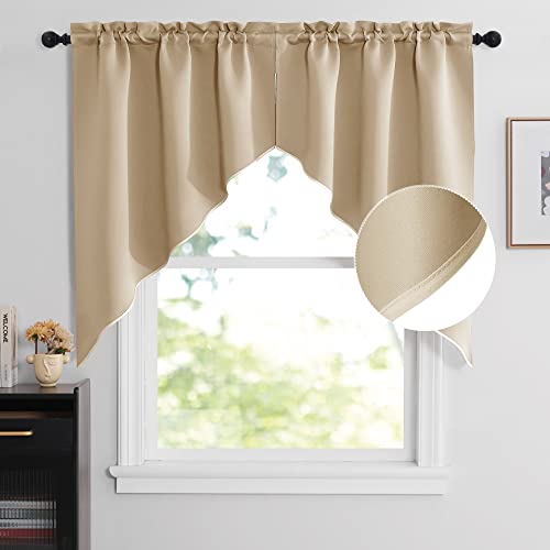 NICETOWN Rustic Kitchen Swag Curtain Valances, Rod Pocket Room Darkening Valences, Soft Farmhouse Window Decor for Cafe, Living Room(2 Panels, Each Panel 36" W x 45" L, Biscotti Beige) - color: Biscotti Beige, size: 36"W x 45"L (Pack of 2)