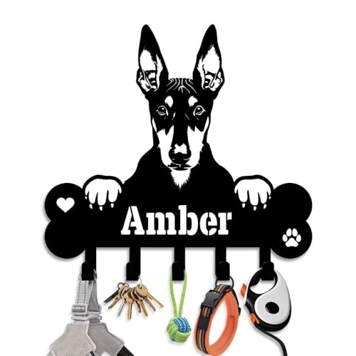 NIWAHO Dog Leash Holder Wall Mount Personalized Name - Custom Pharaoh Hound Metal Sign with Bone Key Hooks, Pet Leash and Key Organizer for Entryway - color: Pharaoh Hound