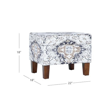 HomePop 22" Modern Rectangular Storage Ottoman - Antiqued Ebony Cream - color: Antiqued Ebony Cream