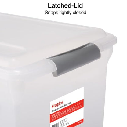 STAPLES Store & Slide Plastic File Box Latching, Letter/Legal Size, Clear, 2/Pack - color: Clear, size: 2 Pack, style: Box (Latch Lid)