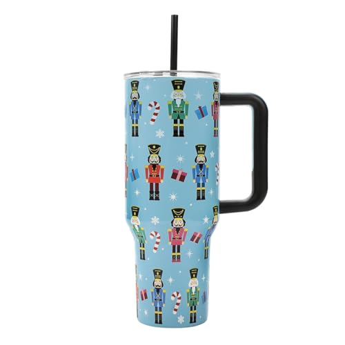Bioworld Nutcrackers Vacuum Insulated 40 Oz. Stainless Steel Tumbler with Reusable Straw & Leak-Proof Lid Easy Carry Handle for Travel or Home - color: Nutcrackers Blue