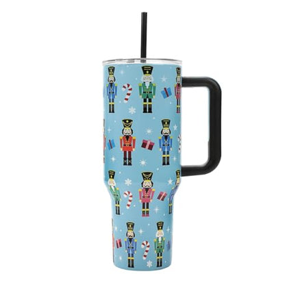 Bioworld Nutcrackers Vacuum Insulated 40 Oz. Stainless Steel Tumbler with Reusable Straw & Leak-Proof Lid Easy Carry Handle for Travel or Home - color: Nutcrackers Blue