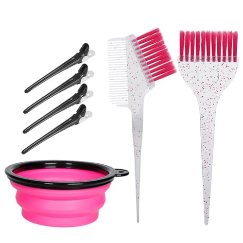 Hair Dye Color Brush and Bowl Set, Color Bowl Brushes Tool Mixing Bowl Kit Tint Comb for Hair Tint Dying Coloring Applicator (Pink&Clear) - color: Pink&Clear