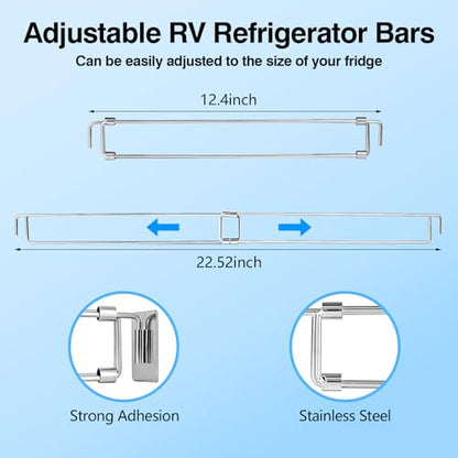 RV Refrigerator Bars 4 Pcs 12.4"-22.52" Adjustable Stainless Steel RV Fridge Tension Rods RV Shower Corner Storage Bar Rv Accessories for Camper Refrigerator,Kitchen,Cabinet,Bathroom